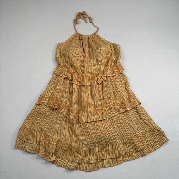 Lulus Downright Darling Striped Tiered Skirt Halter Mini Dress Womens Size L NWT - Picture 1 of 13